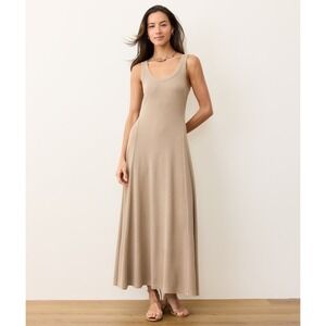 MARNE LAYER Lexi Rib Sun-In Fit & Flare Dress Size Small Cocoa Tan Brown Maxi